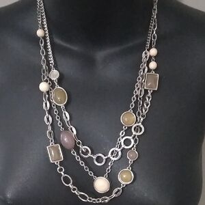 Loft Multi-Layered Silver Necklace with Cream and Taupe Accents